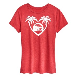 Women's - Instant Message - Palm Trees Heart Scene Short Sleeve Graphic T-Shirt - 1 of 4