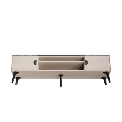 Haley 70.9" White and Black Marble TV Stand with Cabinet