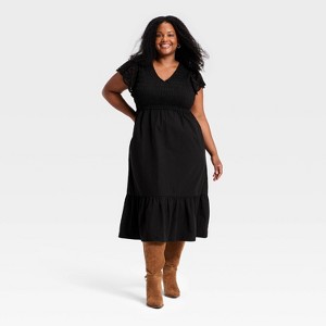 Women's Flutter Short Sleeve Smocked Midi A-Line Dress - Universal Thread™ - 1 of 3