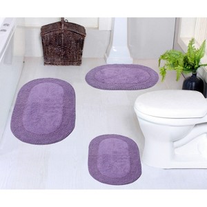 Double Ruffle Bathroom Rugs Set, Machine Washable Rug, Extra Soft and Absorbent bath Rug, Kitchen Mat, Bath Mat Set,Non-Slip, 3 Pcs Set, Purple - 1 of 4