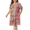 Women's Plus Size Floral Print Boho V Neck Short Sleeve Flowy Beach Vacation Midi Sundress with Pocket- Agnes Orinda - 2 of 4