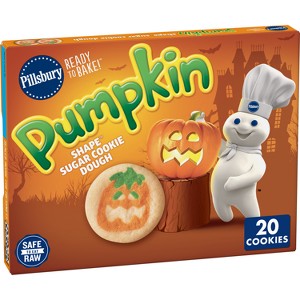 Pillsbury Ready-to-Bake Pumpkin Shape Sugar Cookies Dough - 9.1oz/20ct - Halloween - 1 of 4