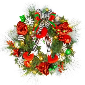 24 Inch Lighted Christmas Wreaths, Pre-lit Xmas Wreath - 1 of 4