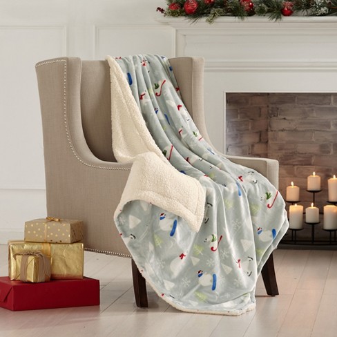 Great Bay Home Velvet Plush Fleece Reversible Warm and Cozy Holiday Throw 50