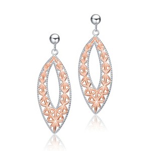 Guili Sterling Silver Two-Tone Elongated Oval Dangling Earrings, Designed for a Unique Sophisticated Look, Perfect for Adding Modern Charm - 1 of 3