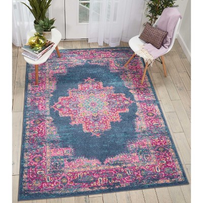Traditional Floral Blue Synthetic 5' x 7' Easy-Care Area Rug