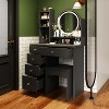 Hitow Makeup Table Set Vanity Table with Stool and Round Mirror Ring LED Strip Lights - 3 of 4