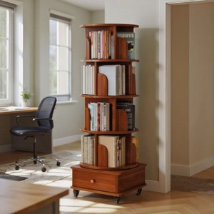 NicBex Modern Rotating Corner Bookshelf Display Bookcase with Wheels & Drawer,Books Storage Cabinet Organizer for Office,Bedroom - 1 of 4