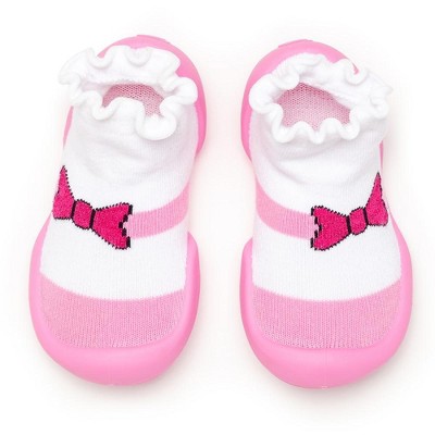 Komuello Toddler Girl First Walk Sock Shoes Mary Jane Bow
