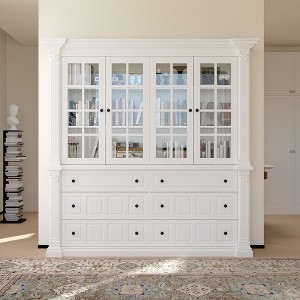 Large White Display Hutch Buffet Cabinet with Glass Doors, Credenza Sideboard Storage Unit for Kitchen  Living Room Bookshelves - 1 of 4