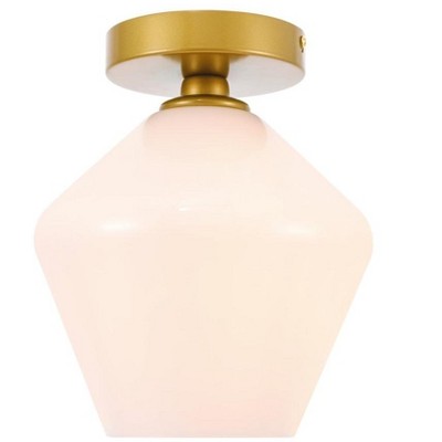 Gene Brass and Frosted White Glass 1-Light Flush Mount
