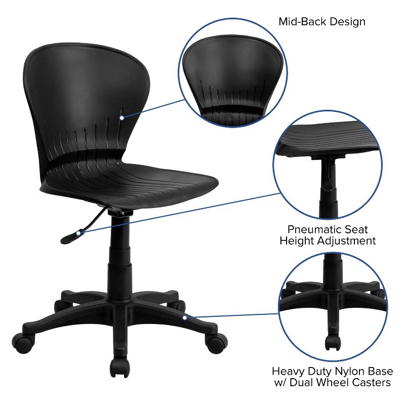 Flash Furniture Mid-Back Black Plastic Swivel Task Office Chair, 3 of 12