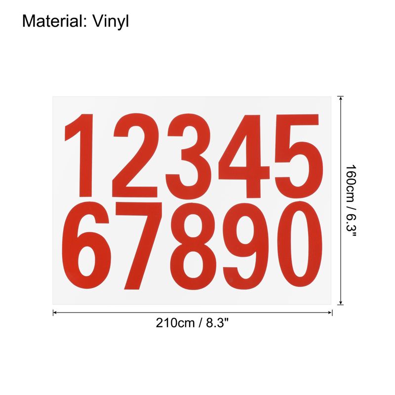 Unique Bargains Reflective Mailbox Numbers Sticker 8.3 Inch Height 0 - 9 Vinyl Self-Adhesive House Number Red 3 Set, 2 of 5