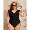 Plus Size Womens One Piece Swimsuit V Neck Ruffle Sleeve Bikini Swimwear - 4 of 4