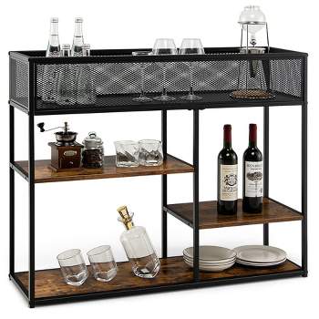 Tangkula 4-Tier Console Table w/ Wire Basket Narrow Sofa Table w/ shelf Industrial Bookcase