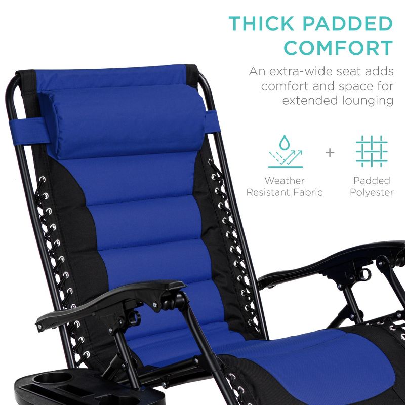 Best Choice Products Oversized Padded Zero Gravity Chair, Folding Outdoor Patio Recliner w/ Side Tray, 3 of 8