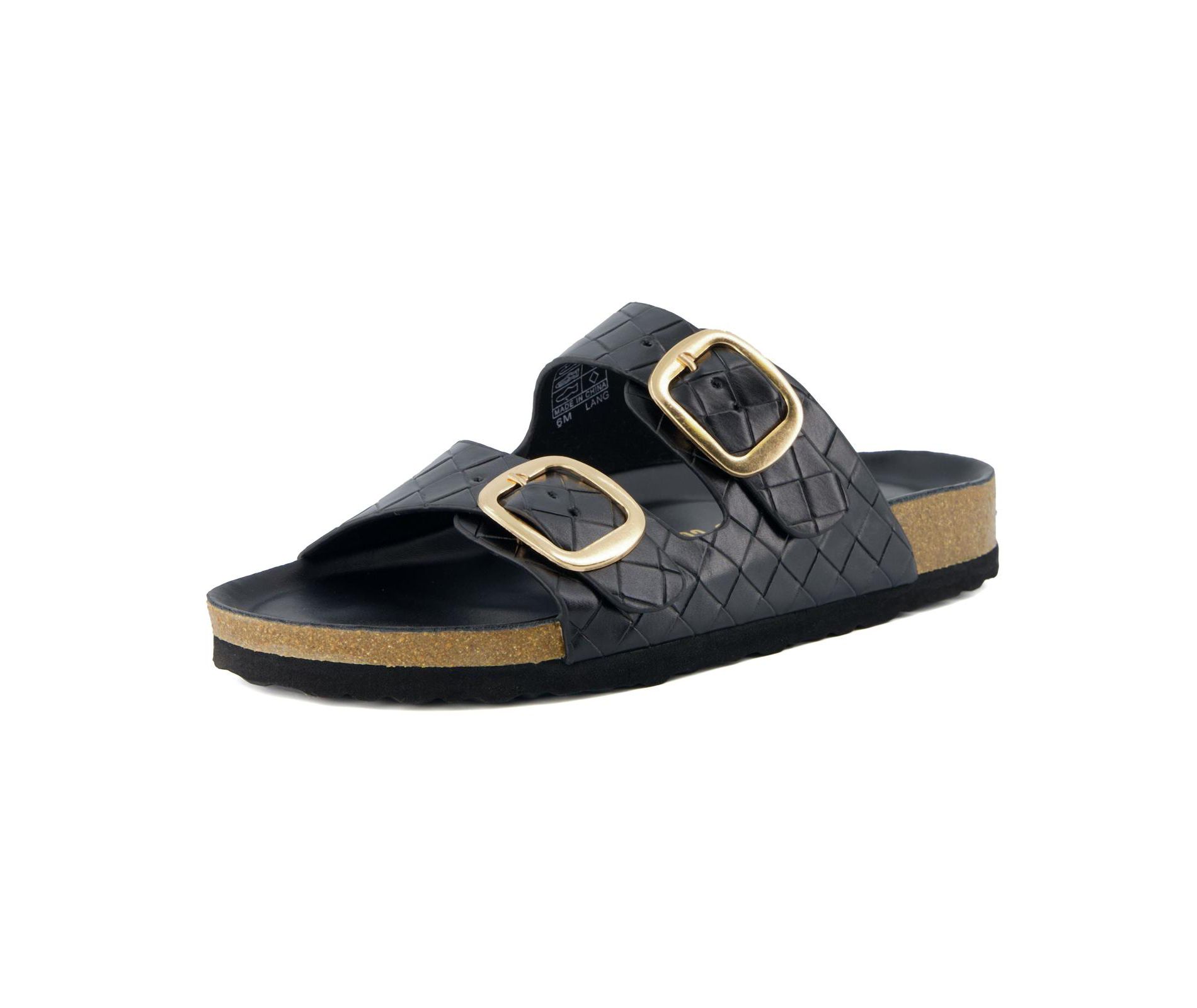 CUSHIONAIRE Lang Slip On Cork Footbed Womens Sandals – Comfortable Slides with Adjustable Buckle Flat Sandals for Women