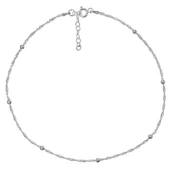Women's Diamond Cut Singapore Extender Anklet with Ball Stations in Sterling Silver - Silver (9" + 1")