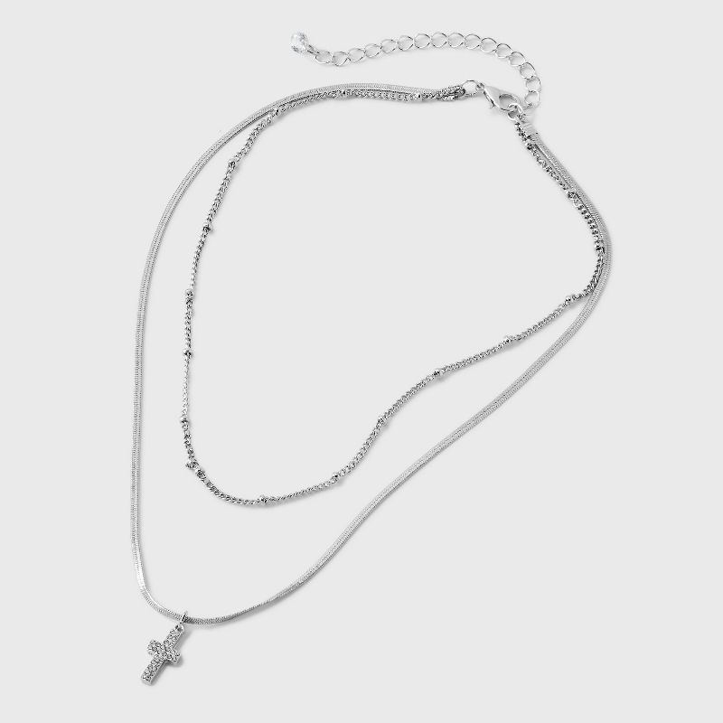 Pave Cross and Chain Multi-Strand Necklace - Wild Fable&#8482; Silver, 3 of 9