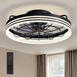 Ludomide Minimalist Flush Mount Ceiling Fan, Black Round Ceiling Fans with Lights and Remote, 20" Low Profile Dimmable Bladeless Caged Ceiling Fan - 1 of 4