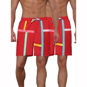 Lars Amadeus Men's Colorful Drawstring Elastic Waist Board Shorts 2 Pcs - 1 of 4