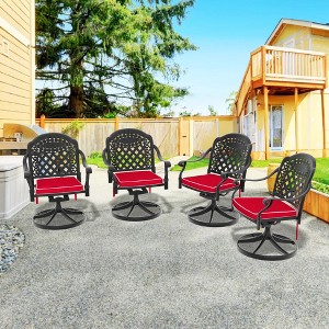 Outdoor Cast Aluminum Swivel Chair, 360° Swivel Function, with Red Cushion - 1 of 4