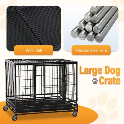 Large 48 Inch Black Rolling Steel Dog Crate