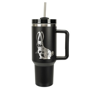 Elanze Designs 40 Ounce Travel Tumbler With Straw and Lid Stainless Steel Double Wall Insulated Gentle Floral Rabbit Black - 1 of 4