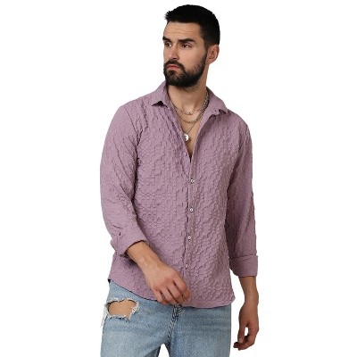 Campus Sutra Men Men's Periwinkle Purple Embossed Geometric Shirt