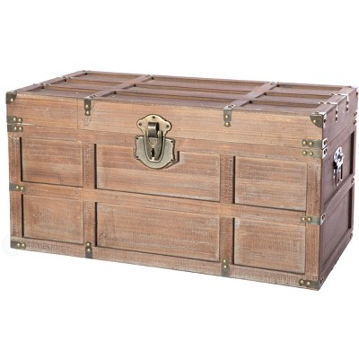 Vintiquewise Wooden Rectangular Lined Rustic Storage Trunk with Latch