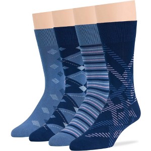 Men Bamboo Patterned Dress Sock - 4 Pack - Argyle, Geometric - Breathable, Casual, Crew, Fashion, Seamless - Shoe 9-12 L | 7BIGSTARS KINGDOM - 1 of 3