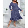 Coolmee Women's Plus Size Dresses Round Neck Long Sleeve Casual Midi Dress with Pockets - 3 of 4