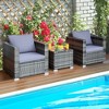 Tangkula 3PCS Rattan Patio Conversation Set Outdoor Furniture Set w/ Table Cushion - 3 of 4