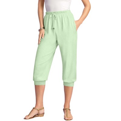 Roaman's Women's Plus Size Drawstring Soft Knit Capri Pant - 5X, Green