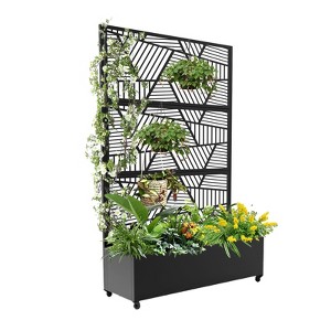 Privacy Screen with Planter Box, 72" H x 47" W Outdoor Privacy Screens, Rolling Privacy Raised Garden Bed with Trellis for Climbing Vines - 1 of 4