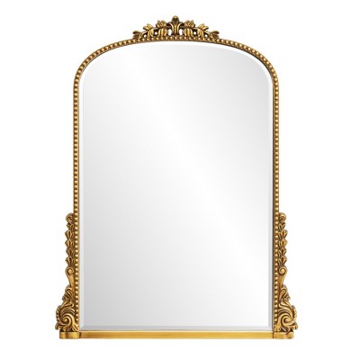 HomeRoots 34" Antiqued Gold Wood Baroque Arch Framed Accent Mirror