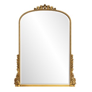 HomeRoots 34" Antiqued Gold Wood Baroque Arch Framed Accent Mirror - 1 of 4
