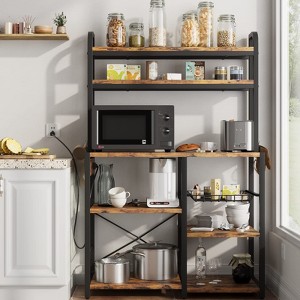 Bakers Rack with Power Outlet, Coffee Bar with Wire Drawer, Microwave Stand, Kitchen Baker Table with Large Storage - 1 of 4