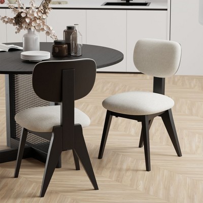 Pexfix White Linen Upholstered Dining Chairs Set of 2