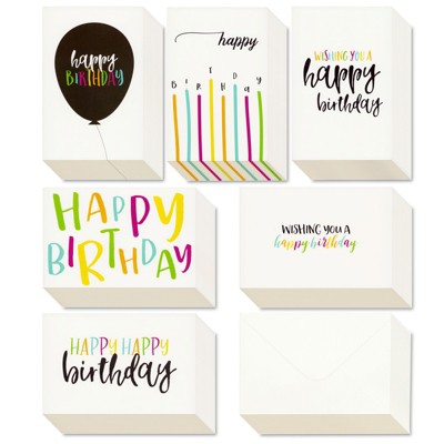 48 Happy Birthday Cards Assortment with Envelopes, 6 Colorful Handwritten Designs, Blank Inside, Bulk Box Set, 4 x 6 Inches