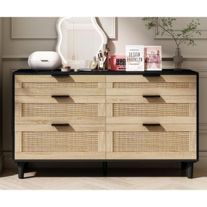 XIYUYEU Rattan Dresser with 6 Drawers for Bedroom,Modern Drawers with Metal Pulls,Dressers for Kids Room,Living Room,Natural/Black/White,51"/59" - 1 of 4