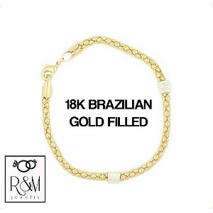 RMZ GOLD NYC 18k Gold 2 Tone Rhodium Filled High Polish Finish with Sterling Silver Popcorn Bracelet - 1 of 1