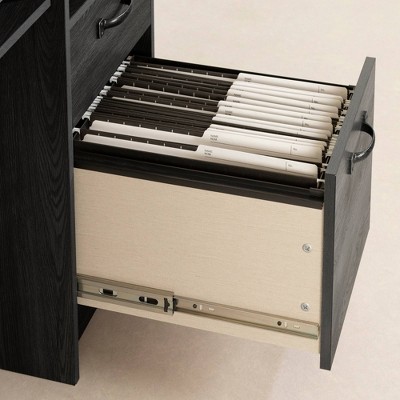Gray Oak Farmhouse-Style Computer Desk with Ergonomic Design and Storage