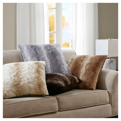 Sand Faux Fur 20" x 20" Square Throw Pillow