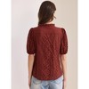 INSPIRE CHIC Women's Summer Crochet Hollow Out Floral Ruffle Neck Puff Short Sleeve Button Down Blouse - 4 of 4