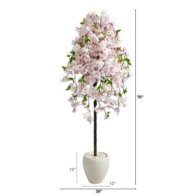 70-inch Pink Cherry Blossom Artificial Tree in White Planter