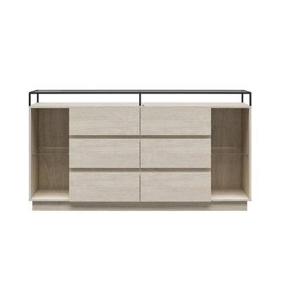 RealRooms Devon 6-Drawer Dresser with LED Lights and Glass Top