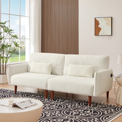 Convertible Futon Sofa Bed, Adjustable Couch Sleeper, Modern Couch Corduroy Fabric Comfy Sofa bed with 2 Pillows for Apartment, Living Room, Studio