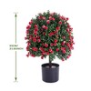 21 Inch Artificial Rose Topiary Ball Tree, Faux Potted Boxwood Topiary Plant, Faux Shrubs Green Plant with Flowers for Front Porch Backyard - 2 of 4