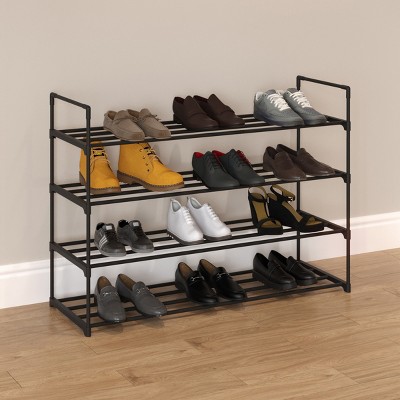 Black 4-Tier Stackable Metal and Plastic Shoe Rack